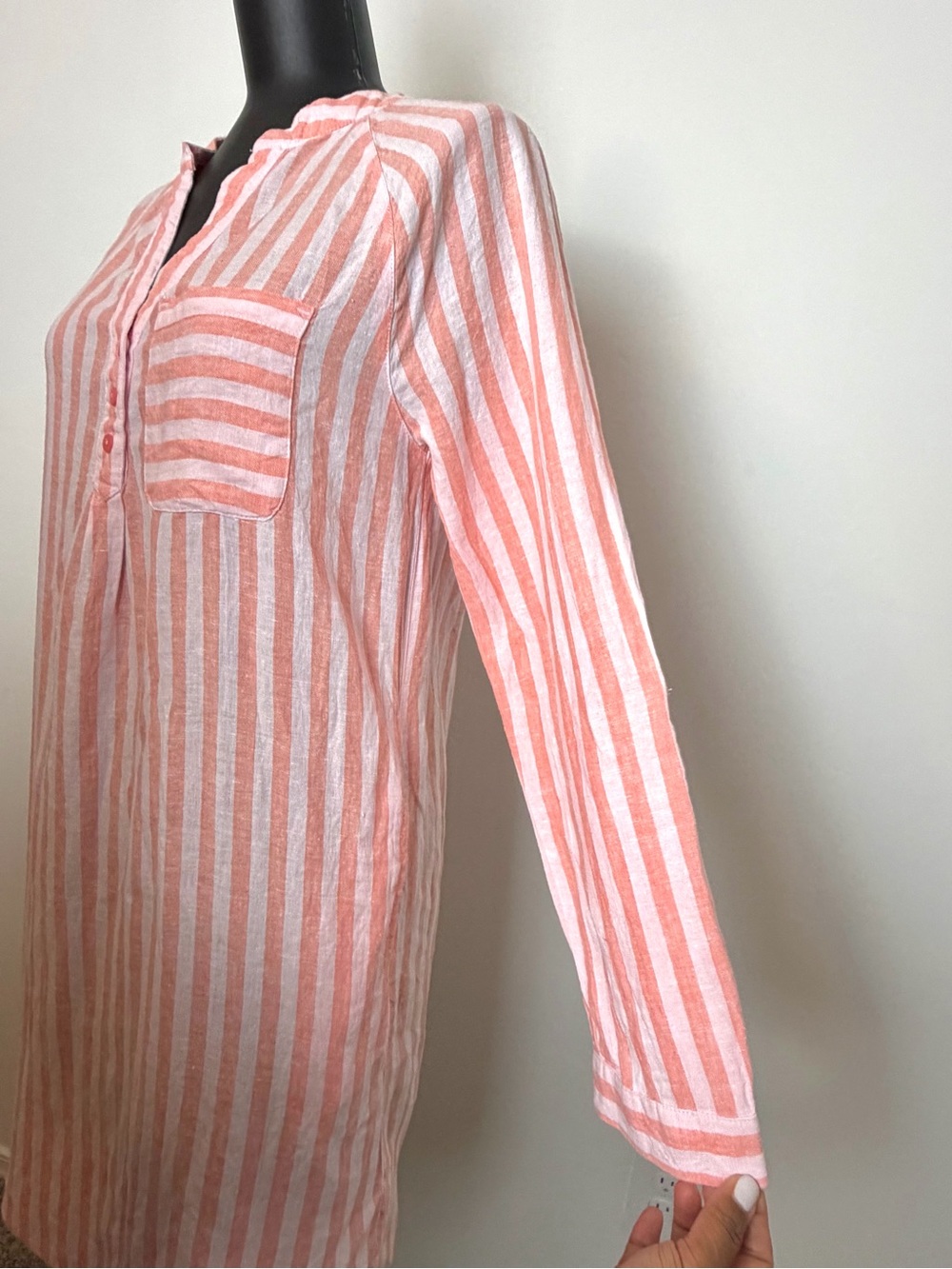 Martha Stewart Pink & White Striped Long Sleeve Henley Shift Dress size Small - Picture 4 of 7